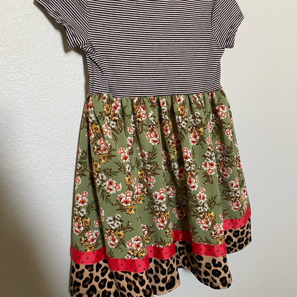 Floral and Striped Dress with Leopard Trim - Picture 3 of 3